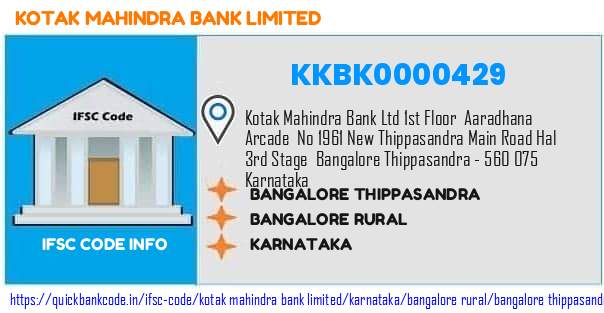 Kotak Mahindra Bank Bangalore Thippasandra KKBK0000429 IFSC Code