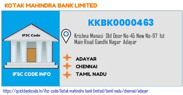 Kotak Mahindra Bank Adayar KKBK0000463 IFSC Code