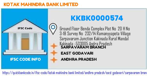 Kotak Mahindra Bank Sarpavaram Branch KKBK0000574 IFSC Code