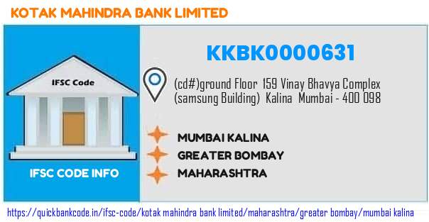 KKBK0000631 Kotak Mahindra Bank. MUMBAI KALINA