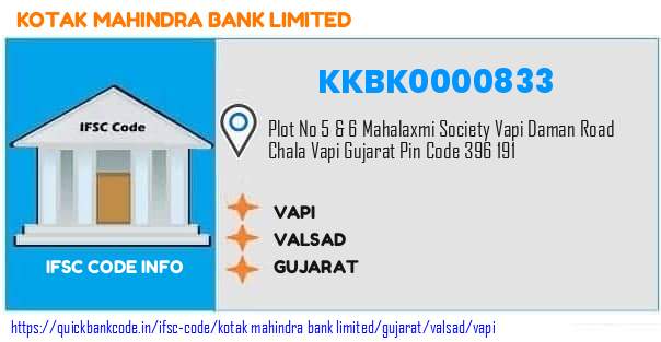 Kotak Mahindra Bank Vapi KKBK0000833 IFSC Code