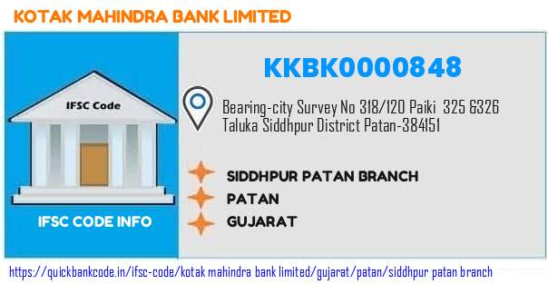 Kotak Mahindra Bank Siddhpur Patan Branch KKBK0000848 IFSC Code