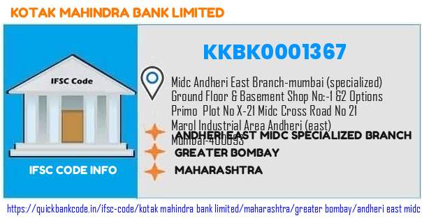 Kotak Mahindra Bank Andheri East Midc Specialized Branch KKBK0001367 IFSC Code