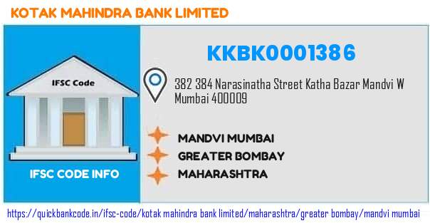 KKBK0001386 Kotak Mahindra Bank. MANDVI MUMBAI
