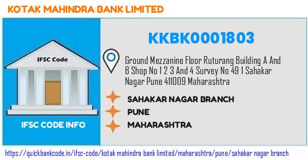 Kotak Mahindra Bank Sahakar Nagar Branch KKBK0001803 IFSC Code