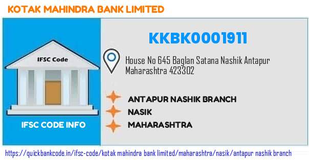 Kotak Mahindra Bank Antapur Nashik Branch KKBK0001911 IFSC Code