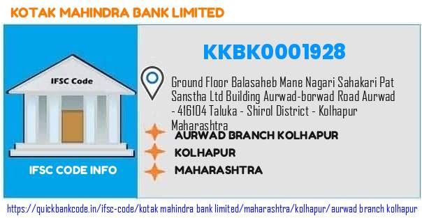 Kotak Mahindra Bank Aurwad Branch Kolhapur KKBK0001928 IFSC Code