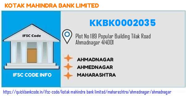 Kotak Mahindra Bank Ahmadnagar KKBK0002035 IFSC Code