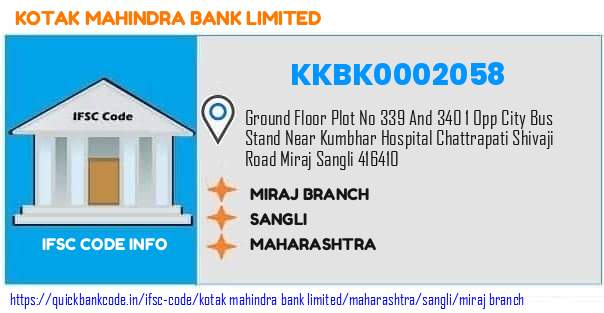 Kotak Mahindra Bank Miraj Branch KKBK0002058 IFSC Code