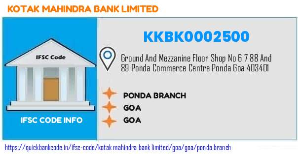 Kotak Mahindra Bank Ponda Branch KKBK0002500 IFSC Code