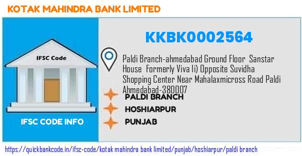 Kotak Mahindra Bank Paldi Branch KKBK0002564 IFSC Code