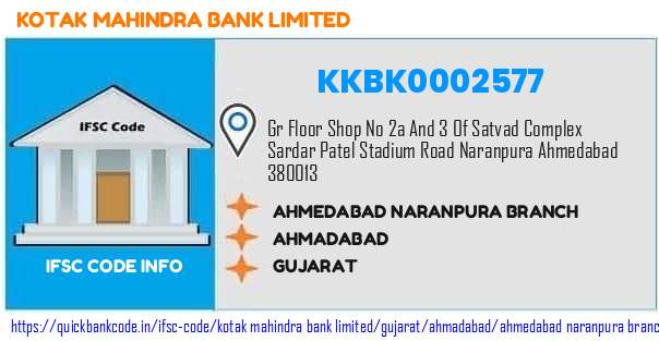 Kotak Mahindra Bank Ahmedabad Naranpura Branch KKBK0002577 IFSC Code