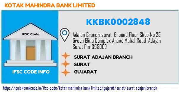 Kotak Mahindra Bank Surat Adajan Branch KKBK0002848 IFSC Code