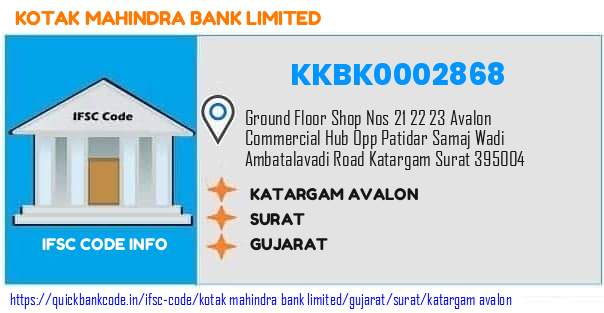 Kotak Mahindra Bank Katargam Avalon KKBK0002868 IFSC Code