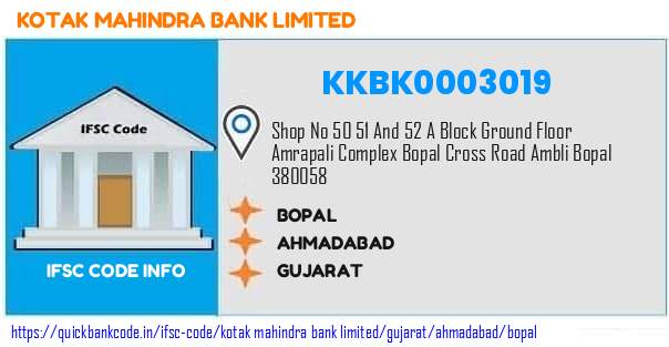 Kotak Mahindra Bank Bopal KKBK0003019 IFSC Code