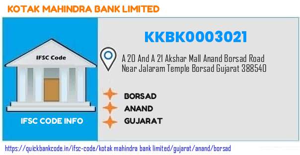 Kotak Mahindra Bank Borsad KKBK0003021 IFSC Code
