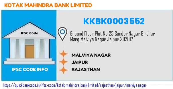 Kotak Mahindra Bank Malviya Nagar KKBK0003552 IFSC Code