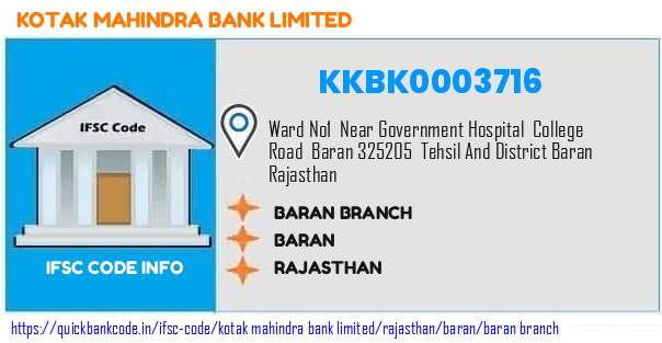 Kotak Mahindra Bank Baran Branch KKBK0003716 IFSC Code