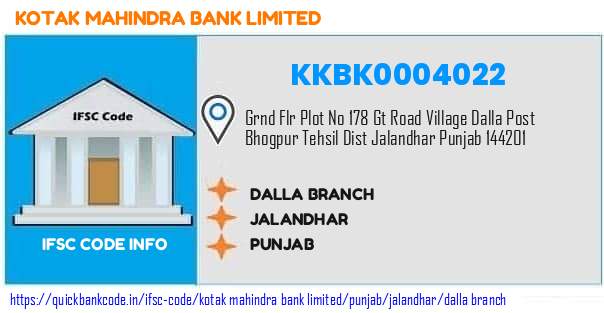 Kotak Mahindra Bank Dalla Branch KKBK0004022 IFSC Code