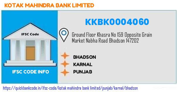 Kotak Mahindra Bank Bhadson KKBK0004060 IFSC Code