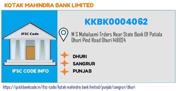 Kotak Mahindra Bank Dhuri KKBK0004062 IFSC Code