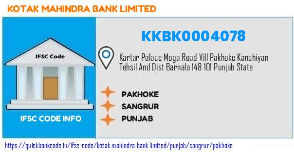 Kotak Mahindra Bank Pakhoke KKBK0004078 IFSC Code