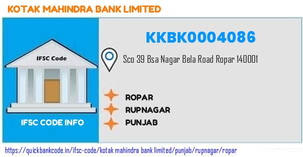 Kotak Mahindra Bank Ropar KKBK0004086 IFSC Code