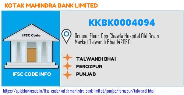 Kotak Mahindra Bank Talwandi Bhai KKBK0004094 IFSC Code