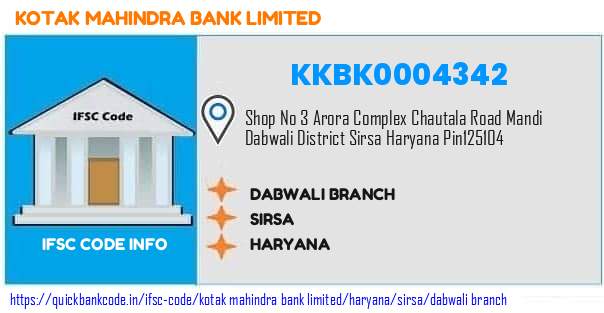 Kotak Mahindra Bank Dabwali Branch KKBK0004342 IFSC Code