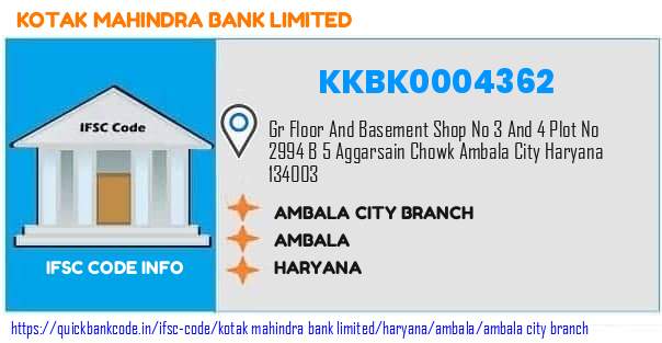 Kotak Mahindra Bank Ambala City Branch KKBK0004362 IFSC Code