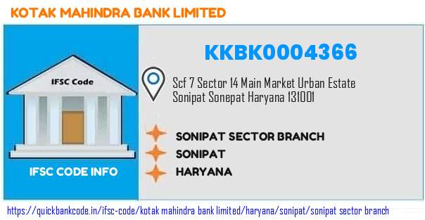 Kotak Mahindra Bank Sonipat Sector Branch KKBK0004366 IFSC Code