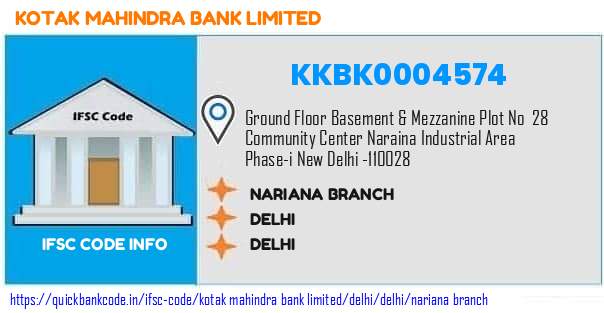 Kotak Mahindra Bank Nariana Branch KKBK0004574 IFSC Code