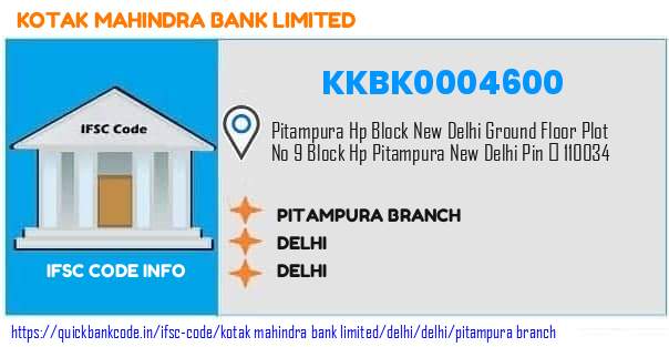 Kotak Mahindra Bank Pitampura Branch KKBK0004600 IFSC Code