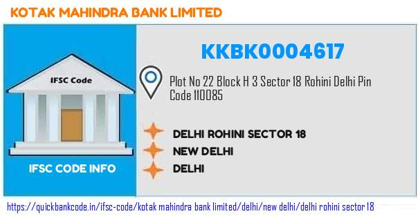 Kotak Mahindra Bank Delhi Rohini Sector 18 KKBK0004617 IFSC Code