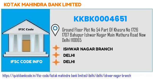 Kotak Mahindra Bank Ishwar Nagar Branch KKBK0004651 IFSC Code