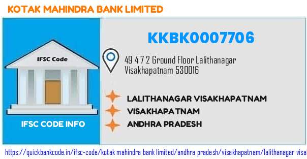 Kotak Mahindra Bank Lalithanagar Visakhapatnam KKBK0007706 IFSC Code