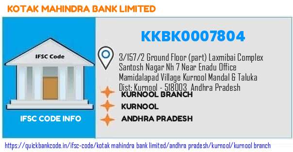 Kotak Mahindra Bank Kurnool Branch KKBK0007804 IFSC Code