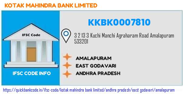 Kotak Mahindra Bank Amalapuram KKBK0007810 IFSC Code