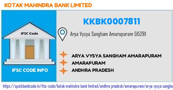 KKBK0007811 Kotak Mahindra Bank. ARYA VYSYA SANGHAM AMARAPURAM