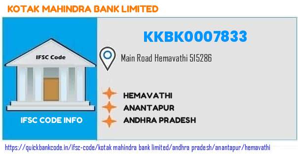 Kotak Mahindra Bank Hemavathi KKBK0007833 IFSC Code