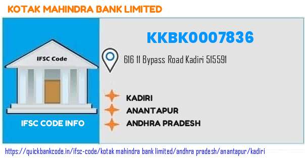 Kotak Mahindra Bank Kadiri KKBK0007836 IFSC Code