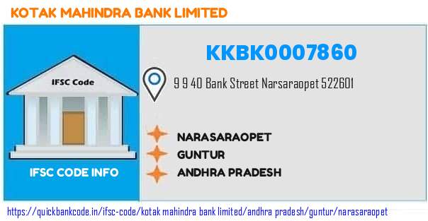 Kotak Mahindra Bank Narasaraopet KKBK0007860 IFSC Code