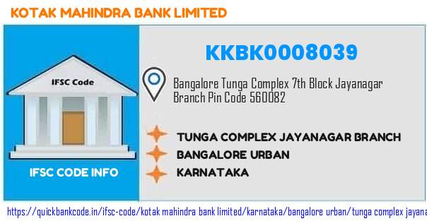 Kotak Mahindra Bank Tunga Complex Jayanagar Branch KKBK0008039 IFSC Code