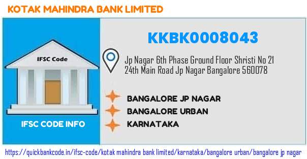 Kotak Mahindra Bank Bangalore Jp Nagar KKBK0008043 IFSC Code
