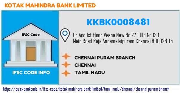 Kotak Mahindra Bank Chennai Puram Branch KKBK0008481 IFSC Code