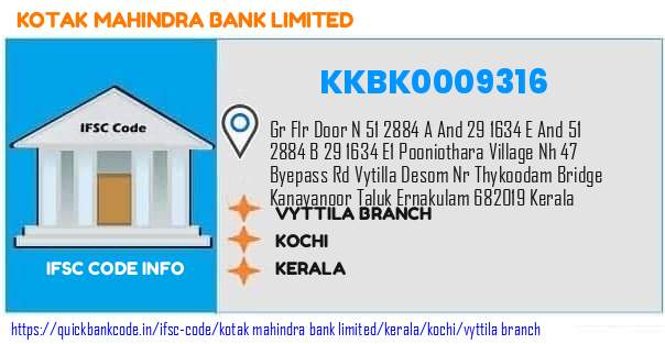 Kotak Mahindra Bank Vyttila Branch KKBK0009316 IFSC Code