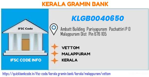 Kerala Gramin Bank Vettom KLGB0040650 IFSC Code