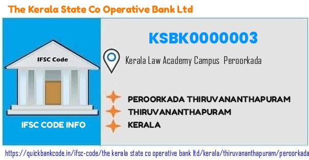 The Kerala State Co Operative Bank Peroorkada Thiruvananthapuram KSBK0000003 IFSC Code