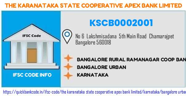 The Karanataka State Cooperative Apex Bank Bangalore Rural Ramanagar Coop Bank KSCB0002001 IFSC Code