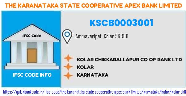 The Karanataka State Cooperative Apex Bank Kolar Chikkaballapur Co Op Bank  KSCB0003001 IFSC Code